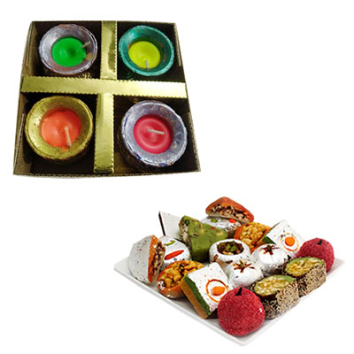 "Sri Matki Pot Diyas 4pcs set, Kaju Assorted sweets - Click here to View more details about this Product